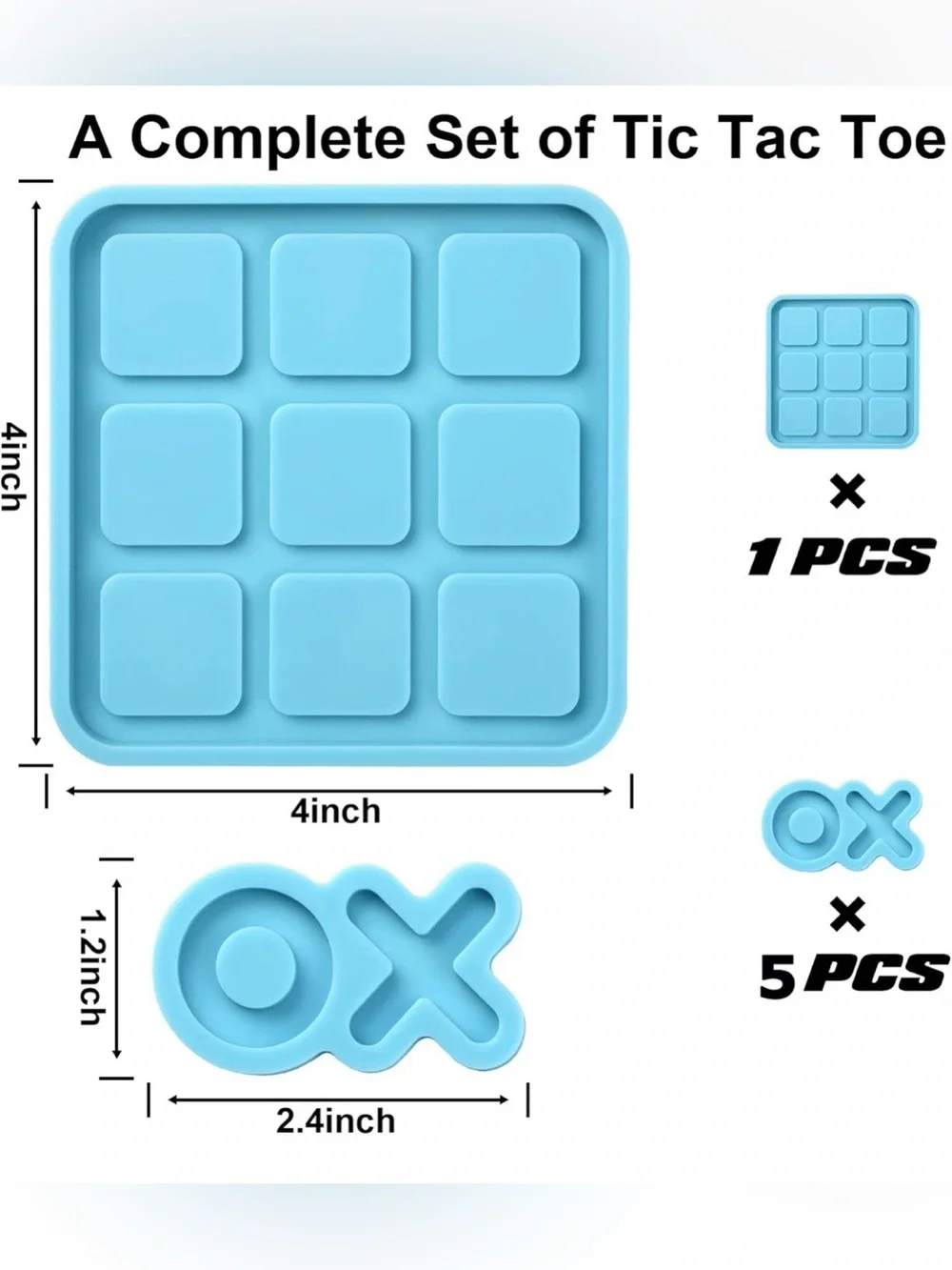 Silicone Tic Tac Toe Resin Mold Set - Blue